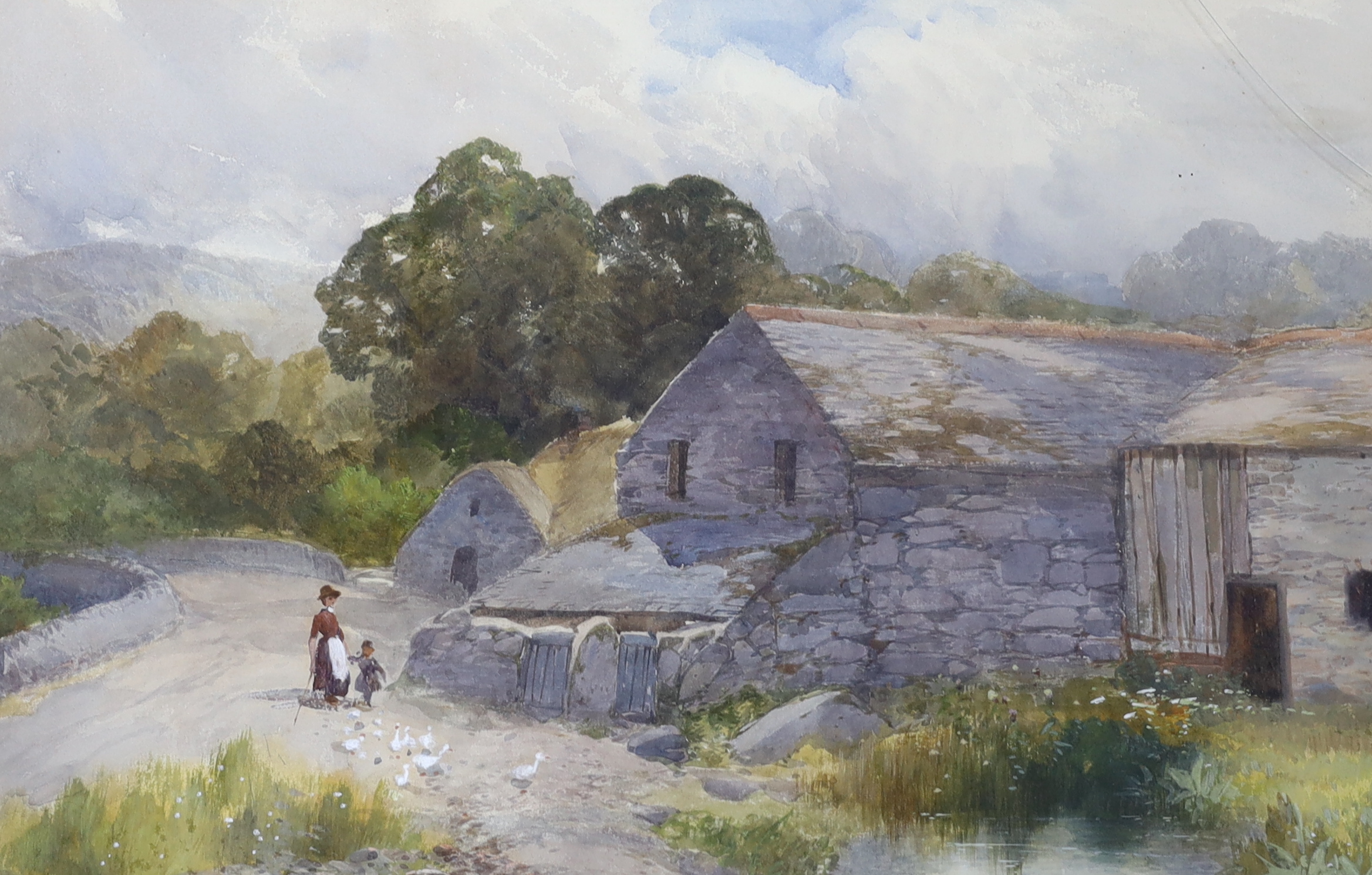 Frederick John Widgery (1861-1942), watercolour, Rural landscape with farm buildings, signed, 29 x 45cm
